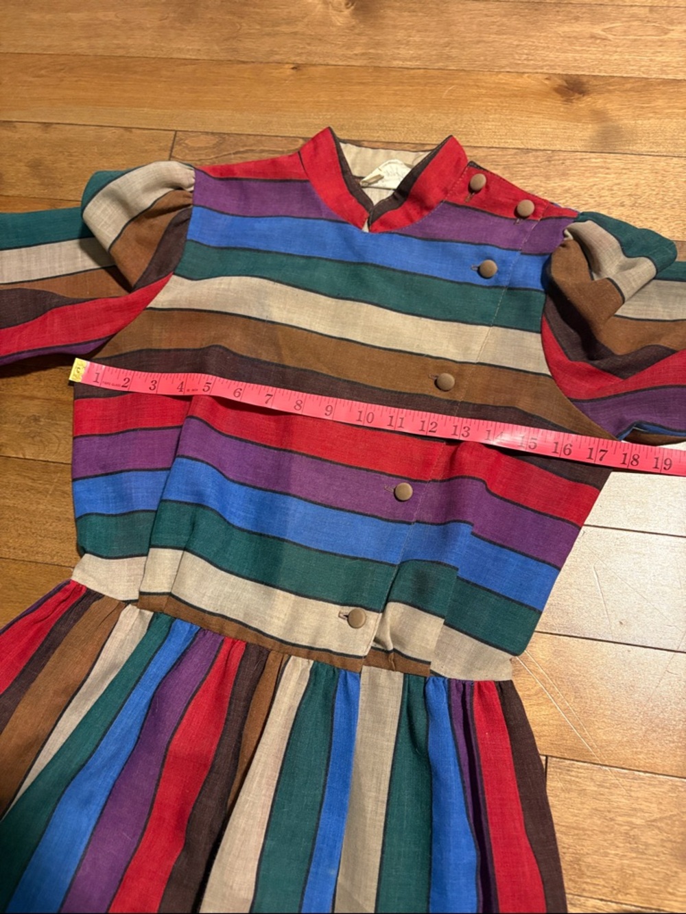 Vintage Multicolor Striped Long-Sleeve Midi Dress - Picture 8 of 10